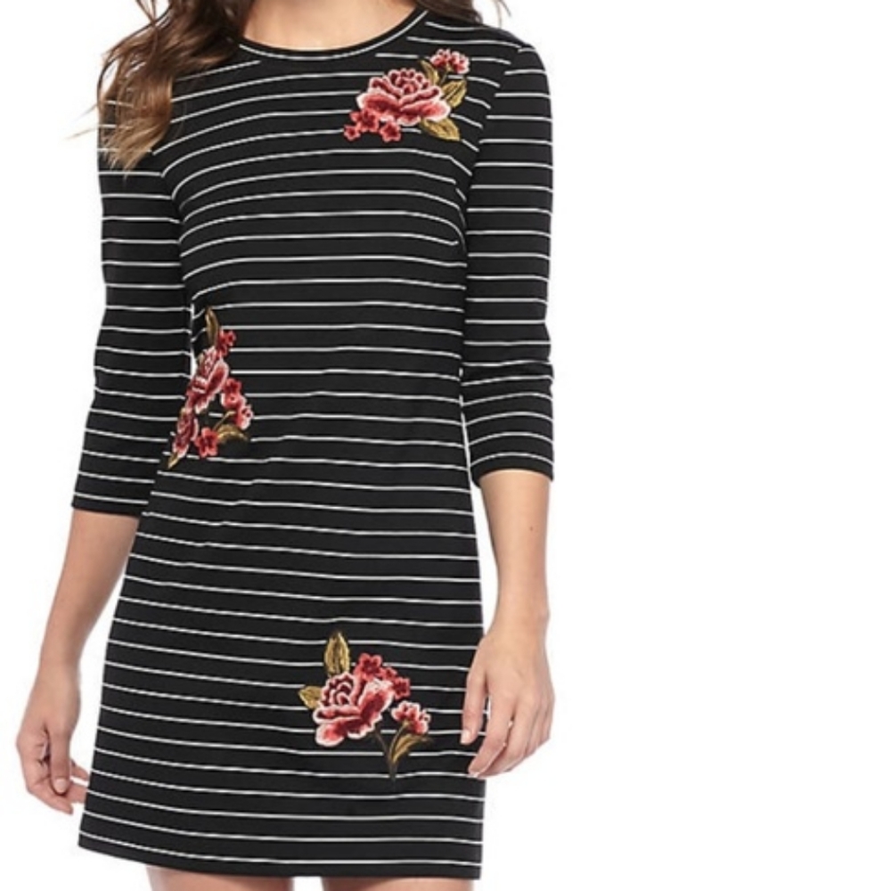 Chetta B embroidered patch stripe shift dress